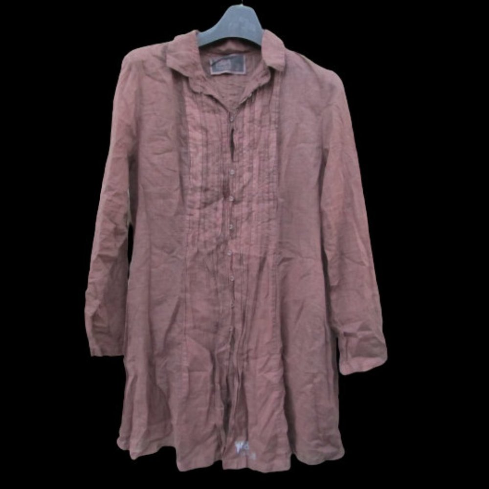 44 ANNETTE Gortz Brown Woven Cotton Lagenlook TOP